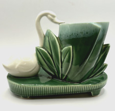 Vintage Ceramic Pottery Planter w/ Swan and Water Lily Flower picture