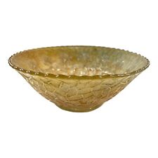 Vintage Amber Glass Serving Bowl Imperial Gold Tone Scalloped Edge picture