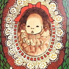 1965 Faroy Pop Art Christmas Oversize Postcard 5x7 Wreath Baby Portrait Doves picture