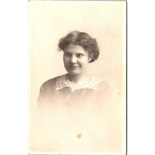 RPPC Woman with Lace Neckline Smiling Vintage Real Photo Postcard Portrait picture